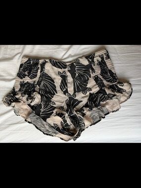 Free People Beige Shorts with Black Floral Print